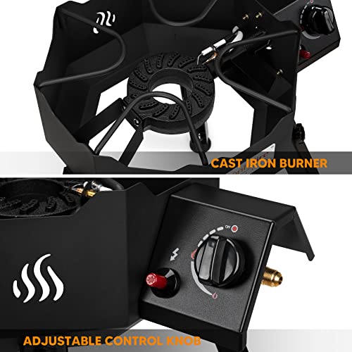 Onlyfire Outdoor Propane Burner Stove, Portable Wok Burner Stand with Wok Brackets and Removable & Adjustable Legs for Outdoor Camping Cooking
