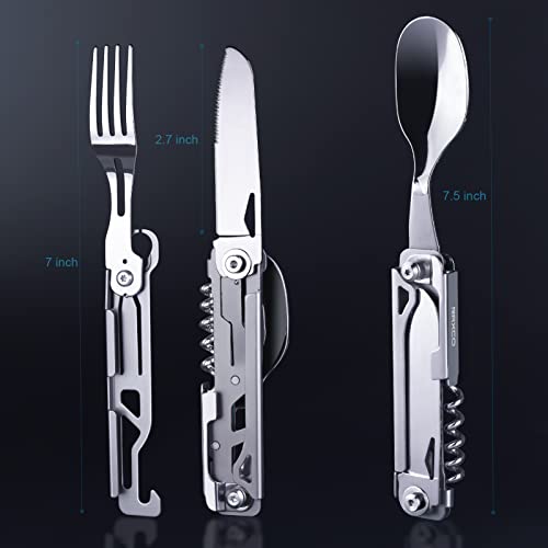 RAXCO Pocket Utensils Folding Cutlery Camping Knife,5-in-1 Detachable Spoon Set for Outdoor Travel Hiking