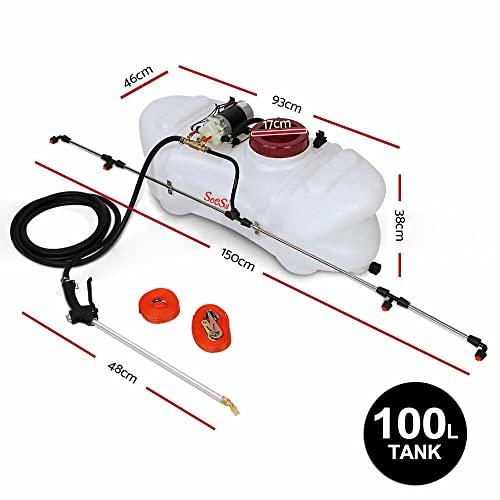 SeeSa 100L ATV Spot Sprayer 1.5M Boom 12V Pump Tank Weed Sprayer 108Psi Self-Priming Pump 5M Hose with Adjustable Strap Farm Chemical Sprayer for Plants, Cleaning, Lawn & Garden