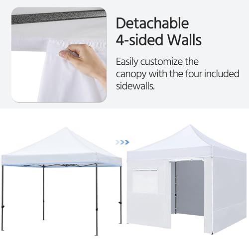 Yaheetech 10'x10' Pop-up Canopy Tent - Heavy Duty Commercial Instant Canopies, Commercial Tents Market stall, UV Gazebo for Camping, with 4 Removable Sidewalls Sandbags and Mesh Window - White