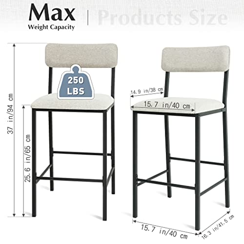 LAVIEVERT Bar Stools, Set of 2 Bar Chairs, Kitchen Island Chairs Counter Height Barstools with Soft Cushion & Backrest and Metal Footrests - Grey