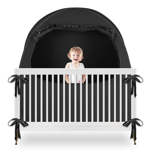 YAVIL Blackout Baby Sleep Tent Sleep Pod, Pop Up Crib Blackout Cover Canopy for Naps at Home and Traveling, Fits Mini Crib, Pack n Play, and More with Safe Bottom Design, Blocks 96% Light