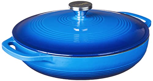 Lodge 3.6 Quart Enameled Cast Iron Oval Casserole with Lid – Dual Handles – Oven Safe up to 500° F or on Stovetop - Use to Marinate, Cook, Bake, Refrigerate and Serve – Caribbean Blue