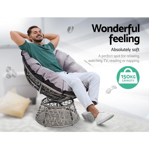 Gardeon Wicker Papasan Chair, Outdoor Chairs Patio Furniture Lounge Setting Garden Backyard Living Bedroom, 360 Degree Swivel with Soft Thick Cushion Grey