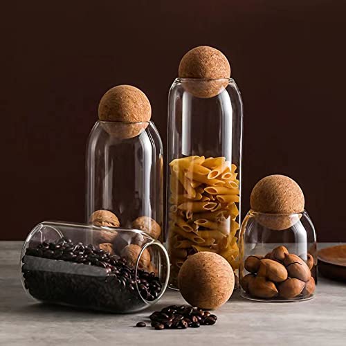 ZEGROA 1500ML/50Oz Clear Glass Bottles, Glass Food Storage Containers with Airtight Round Cork, Decorative Sealed Jar Organizer Holder with Wooden Lid for Candy, Cookie, Nut, Spice, Tea, Coffee Bean