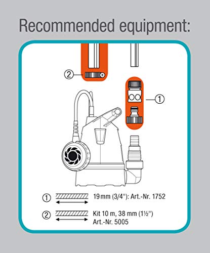 Gardena 8600 Basic Clear Water Submersible Pump: Drainage Pump with Flexible Hose Connection, Flow Rate up to 8,600 l/h, Flat Suction up to 4 mm, Float Switch with Continuous Running Function