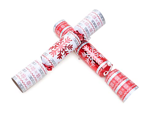 Toyland® Pack of 10 - Red & White Snowflake Nordic Christmas Crackers - Christmas Dinner Table Decorations