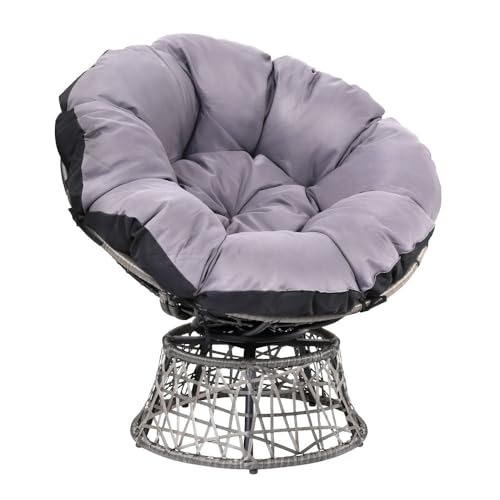 Gardeon Wicker Papasan Chair, Outdoor Chairs Patio Furniture Lounge Setting Garden Backyard Living Bedroom, 360 Degree Swivel with Soft Thick Cushion Grey