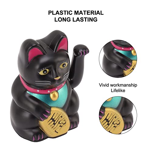 4 Inch Lucky Fortune Cat Maneki Neko, Lucky Cat Decor Hand Waving Welcoming Cat for Home Desk Ornament Gift Giving, Feng Shui Business Ornament Home Decor (Black)