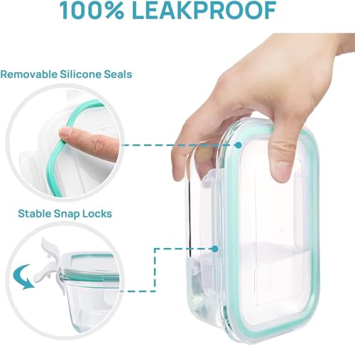 Glass Food Storage Containers with Lids - 8 Pack Meal Prep Airtight Bento Boxes with Leak Proof Locking Lids for Microwave, Oven Freezer and Dishwasher BPA Free