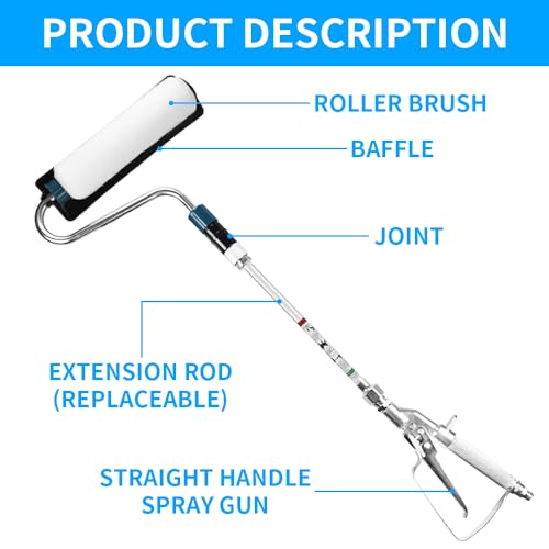 in-line Airless Spray Gun High Pressure and Wall Brush Self-Priming Paint Roller Kit with 15.8-inch (40CM) Sprayer Airless Nozzle Spray Gun Paint Extension Rod