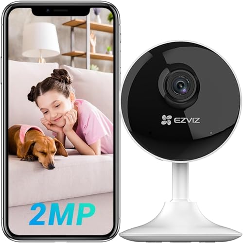 EZVIZ Security Camera, 1080P Indoor Wi-Fi Camera, Baby/Pet Monitor, Motion Detection, Night Vision, Two-Way Talk, 256G SD/iCloud Storage, Compatible with Alexa, Google Assistant, C1C-B 2PK