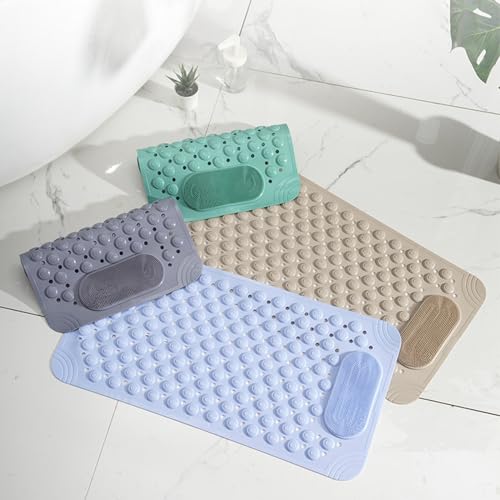 Bathtub Shower Mat Non-Slip with Suction Cups & Drain Holes Feet Massage Rubber Bath tub Mat Extra Long Machine Washable Bathroom Rug for Kids Elderly 70x36CM (Blue)