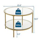 VINGLI Glass Coffee Table, 25.6" Round Champagne Gold Coffee Tables for Living Room, 2-Tier Glass Top Coffee Table with Storage Clear Coffee Table, Simple & Modern Center Table for Small Space