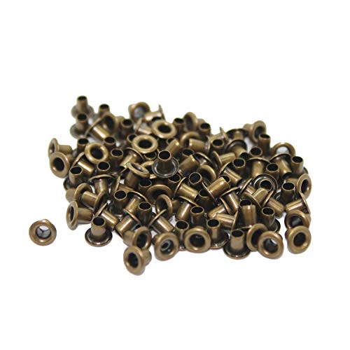 100 x 2mm Bronze Eyelets for Clothing and Leather Crafts - Grommets for Adding Ribbons, Lacing and Fabric in Art and Sewing Projects - Ideal for Bags, Scrapbooking, and Clothes Repair