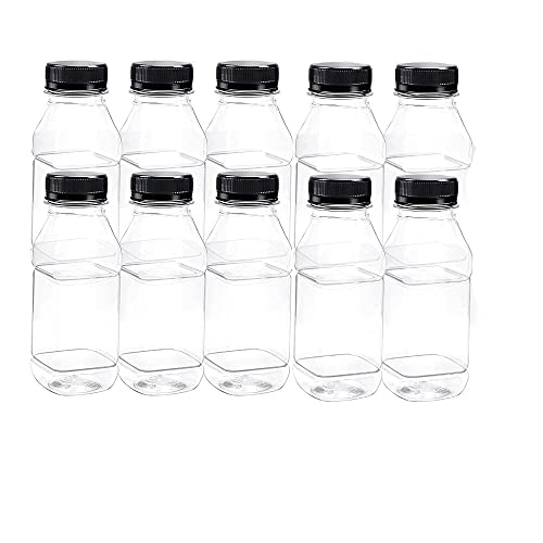 Packware (10 Pack - 250 ml) Empty Plastic Juice Bottles with Lids Square Drink Containers PET Refillable Empty Water Drink for Storing Homemade Juices Water and Other Beverages | BPA-Free