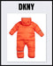 DKNY Baby Boys’ Snowsuit – Hooded Fleece Lined Warm Winter Jumpsuit – Zip Snow Pram for Newborns and Infants (0-24M), Size 24M, Orange