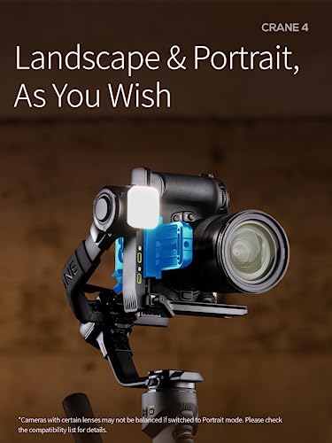 ZHIYUN Crane 4, 3-Axis Gimbal Stabilizer for DSLR and Mirrorless Camera, Nikon Sony Panasonic Canon Fujifilm BMPCC 6K, Fill Light, PD Fast Charge