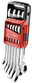 Facom - Set of 10 Metric and Inch Combination Ratchet Spanners - 467B.JP10 - Compact and Easy to Use - Chemical Resistant - Long Life - Portable Case