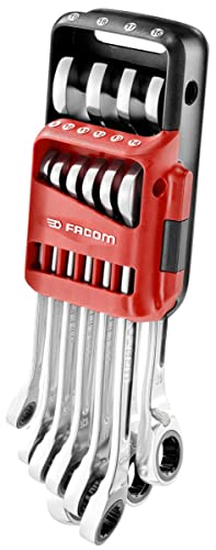 Facom - Set of 10 Metric and Inch Combination Ratchet Spanners - 467B.JP10 - Compact and Easy to Use - Chemical Resistant - Long Life - Portable Case