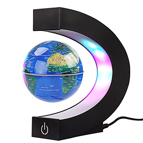 Magnetic Levitation Floating Globe with Touch Switches LED Light, Floating Worlds Map, Desk trinkets, Fixed float balls, Cool Tech Gifts for Men/fathers/husbands/kids/bosses, Great gift ideas