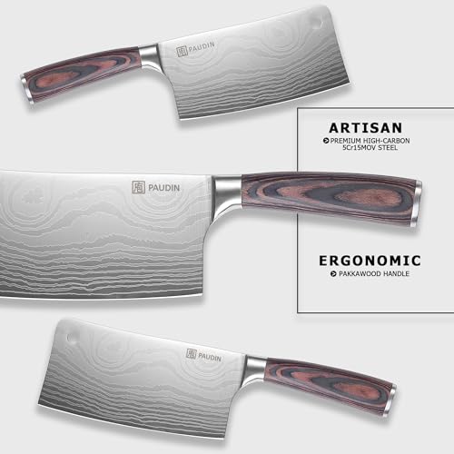 PAUDIN Cleaver Knife, Ultra Sharp Meat Cleaver 7 Inch, High Carbon Stainless Steel Butcher Knife with Wooden Handle, Chinese Cleaver for Meat Cutting Vegetable Slicing