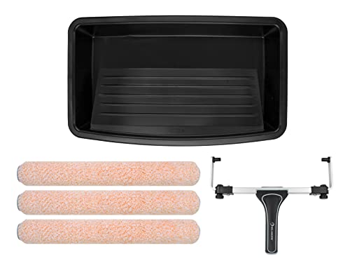 ROLLINGDOG 5PC Upgraded 18 Inch Large Paint Roller Tray Set -18" Paint Roller Frame, Microfiber Paint Roller Sleeves（Pack of 3, Large Paint Tray