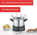 SEVERIN FO 2470 Fondue, Dishwasher Safe Fondue Set with 8 Colour-Coded Forks, Electric Fondue Made of Stainless Steel for Cheese Fondue, Chocolate Fondue or Oil Fondue, Black