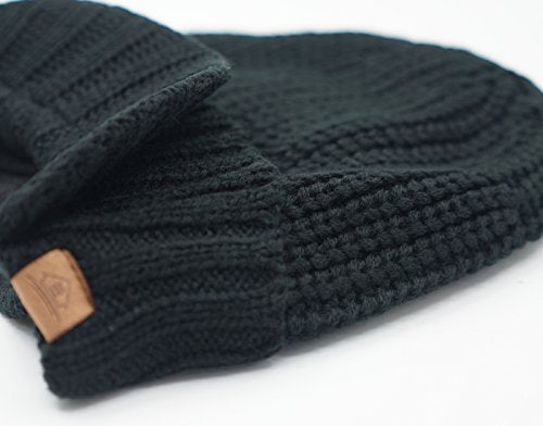 Home Prefer Outdoor Hat Winter Warm Thick Knit Beanie Cap with Visor One Size Fits Most Black