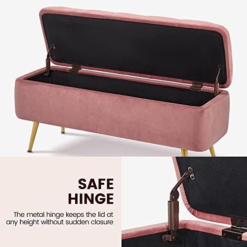 Yaheetech Storage Ottoman Bench 42.7 Inches Folding Storage Ottoman Bench Bench with Storage Bedroom Ottoman Fabric Ottoman Footstool Ottoman Pink