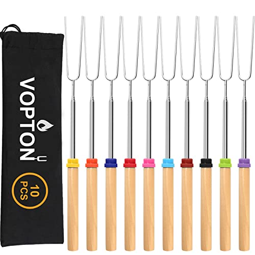 10 Pcs Marshmallow Roasting Sticks for Fire Pit Long 32Inch, Smores Sticks Skewers, Smores Kit for Fire Pit, Premium Telescoping Hot Dog Roasting Sticks for Campfire Accessories Outside Camping VOPTON