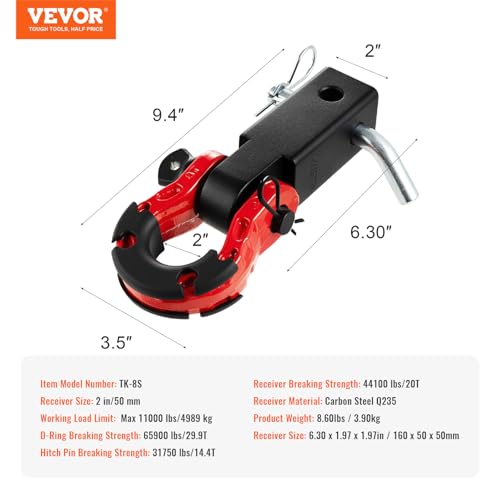 VEVOR Shackle Hitch Receiver, Fits 5 cm Receivers, 29.9 Tons Breaking Strength, D Ring Shackle with Trailer Hitch Lock Pin, Heavy Duty Towing Accessories for Trucks, Jeeps, Off-Road Vehicle Recovery