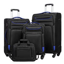 Coolife Luggage 4 Piece Set Suitcase TSA Lock Spinner Softshell lightweight, black+blue