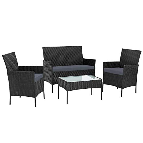 Gardeon 4 Seater Outdoor Sofa Set Wicker Setting Table Chair Furniture Black