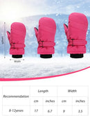 SATINIOR 2 Pairs Kids Snow Mittens Waterproof Winter Ski Gloves Warm Thicken Snow Gloves for Girls Boys (Rose Red, Black, 8-12 Years)