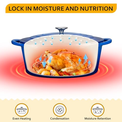 Velaze 7.5 QT Enameled Oval Dutch Oven Pot with Lid, Cast Iron Dutch Oven with Dual Handles for Bread Baking, Cooking, Frying, Non-stick Enamel Coated Cookware