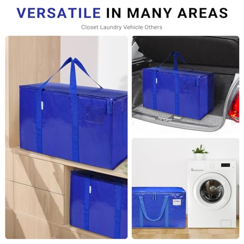 LIWEGHT 6 Pack Moving Bags, Packing Boxes for Moving, Large Storage Bins with Lids and Handles, Space Saver Collapsible Moving Supplies (Blue, 6 Pack)