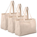 Reusable Canvas Tote Bags Large Grocery Shopping Bag Foldable, Washable Canvas Grocery Bag Machine Washable with Handles with 6 Inner Pockets for Grocery Store Camping Outdoor