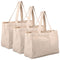 3Pcs Canvas Grocery Bag Large Capacity Grocery Shopping Bags Heavy Duty Reusable Grocery Tote Bags with 6 Inner Pockets Machine Washable Canvas Grocery Bag for Grocery Store Camping Outdoor