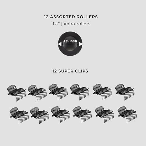 Conair Ceramic 1 1/2-inch Hot Rollers, Super Clips Included, Create Big Bouncy Curls, Black - Amazon Exclusive