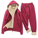 Women's Winter Hoodies Two Piece Set Thick Fleece Liner Tracksuits Pants Clothes Plus Size Loose Coat (Large, Red)