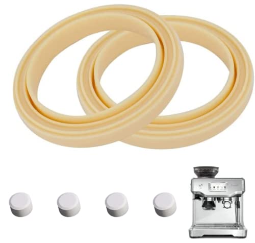 KANZEE 2X Coffee Espresso Machine Brew Group Head Seal Gasket + 4X Cleaning Tablets for Espresso Machine - Compatible with Breville Espresso Machine 878/870/860/840/810/500/450, 54mm Silicone Ring