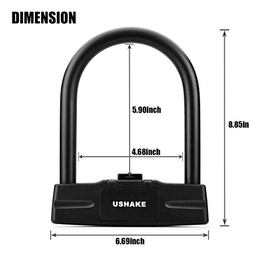 USHAKE Bicycles U Lock, Heavy Duty Bike Scooter Motorcycles Combination Lock Gate Lock for Anti Theft (Black 14mm chackle)