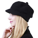 Muryobao Women's Winter Hat Slouchy Cable Knit Visor Crochet Beanie Hats Warm Snow Ski Skull Cap with Brim Black