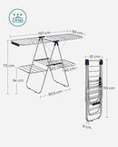 SONGMICS 2-Level Clothes Airer, Stainless Steel Drying Rack, Laundry Rack with Height-Adjustable Wings, Free-Standing, for Socks, Bed Linen, Clothing, Foldable, Stable, Blue LLR53BU, 156 x 61 x 113 cm