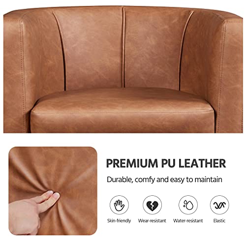 Yaheetech Accent Chair, PU Leather, Modern and Comfortable Armchairs, Upholstered Barrel Sofa Chair for Living Room Bedroom Waiting Room, 2PCS, Brown