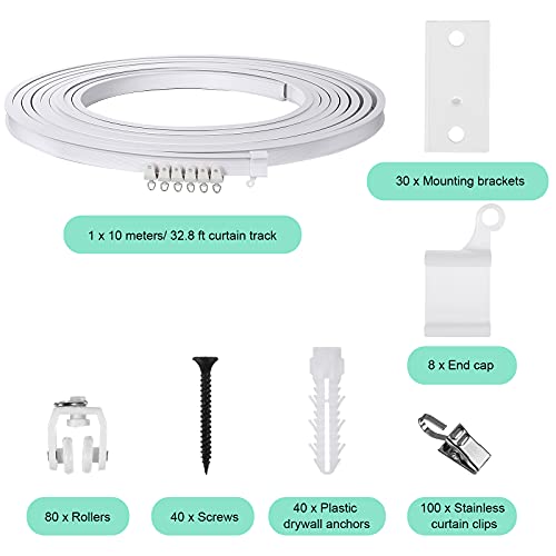 Jetec Curved Ceiling Curtain Track Bendable Mount for Curtain Rail Bunk Bed Bay Window Room Divider Flexible Straight (3 m/ 9.8 ft)