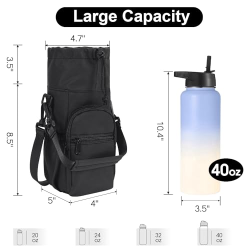 Zurligi Water Bottle Carrier Sling Bag with Adjustable Strap, Water Bottle Holder Bag, Sling Case 32oz-40oz Sports Insulated Crossbody Water Bottle Holder and 4 Pockets for Hiking Camping Travelling