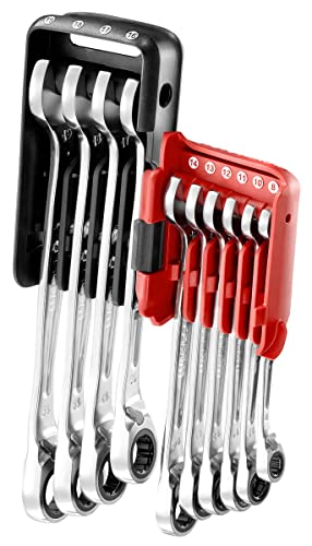 Facom - Set of 10 Metric and Inch Combination Ratchet Spanners - 467B.JP10 - Compact and Easy to Use - Chemical Resistant - Long Life - Portable Case