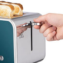 Russell Hobbs Distinctions 2 Slice Toaster, RHT262OCB, Polished Stainless Steel Design, Illuminated Countdown, Variable Browning Control, Longer Slots, Ocean Blue,Silver
